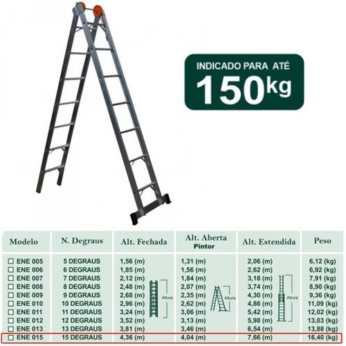 Escada de alum�nio extens�vel 4,36 x 7,66 m 2 x 15 degraus 3 em 1
