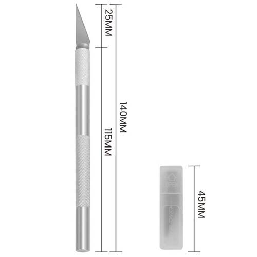 Estilete de precis�o em alum�nio tipo bisturi com 6 l�minas - BOM-3307