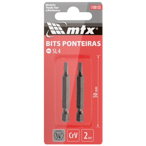 Bits fenda SL4 x 50 mm encaixe 1/4 Bits fenda SL4 x 50 mm encaixe 1/4
