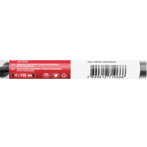 Broca espiral para madeira 12 x 230 mm haste sextavada - 701029