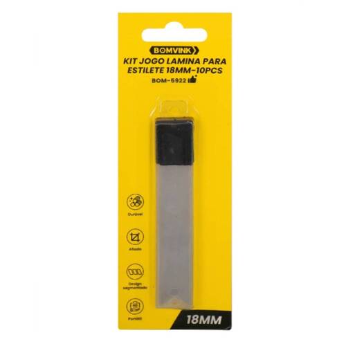 L�mina para estilete 18 mm com 10 pe�as - BOM-5922