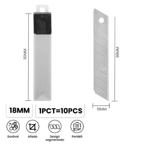 L�mina para estilete 18 mm com 10 pe�as - BOM-5922
