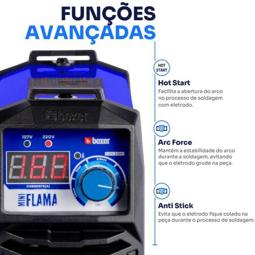 Inversora de solda 160A para Eletrodo revestido e Tig monof�sica - Mini Flama  110V/220V