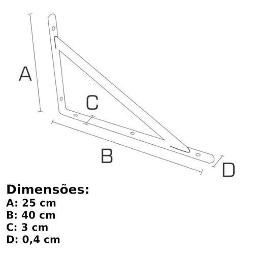 Cantoneira metálica tipo mão francesa reforçada 40 cm branca - BFH1532 Cantoneira metálica tipo mão francesa reforçada 40 cm branca - BFH1532