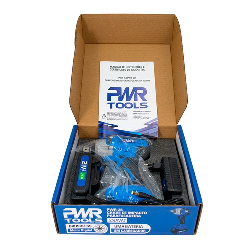 Chave de impacto parafusadeira a bateria 18V Brushless com 1 bateria PWR-35 110V/220V Chave de impacto parafusadeira a bateria 18V Brushless com 1 bateria PWR-35 110V/220V