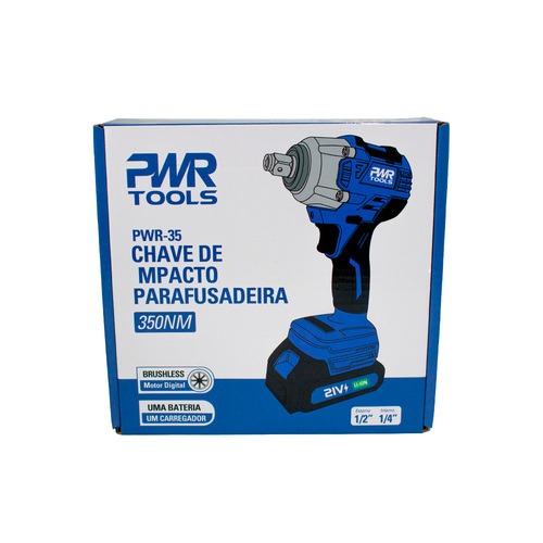 Chave de impacto parafusadeira a bateria 18V Brushless com 1 bateria PWR-35 110V/220V Chave de impacto parafusadeira a bateria 18V Brushless com 1 bateria PWR-35 110V/220V