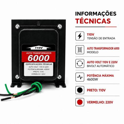 Autotransformador de voltagem para potência até 4600W - 6000VAT 110V/220V Autotransformador de voltagem para potência até 4600W - 6000VAT 110V/220V