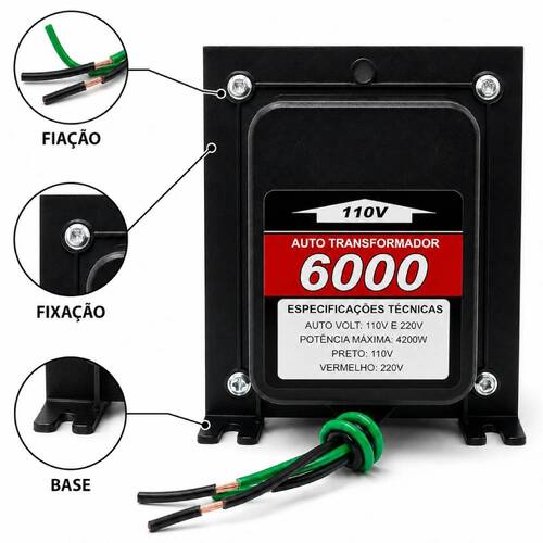 Autotransformador de voltagem para potência até 4600W - 6000VAT 110V/220V Autotransformador de voltagem para potência até 4600W - 6000VAT 110V/220V