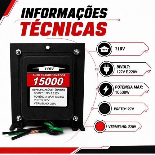 Autotransformador de voltagem para potência até 10500W - 15000VAT 110V/220V Autotransformador de voltagem para potência até 10500W - 15000VAT 110V/220V