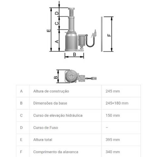 Macaco hidropneumático tipo garrafa 50T com válvula - MTP50 Macaco hidropneumático tipo garrafa 50T com válvula - MTP50
