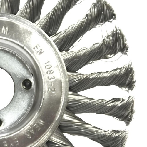 Escova de aço latonado circular ondulada 152,4 x 19 mm com furo Escova de aço latonado circular ondulada 152,4 x 19 mm com furo