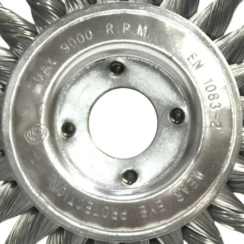 Escova de aço latonado circular ondulada 152,4 x 19 mm com furo Escova de aço latonado circular ondulada 152,4 x 19 mm com furo