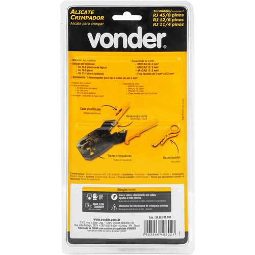 Alicate crimpador com desencapador de fios - ACV 245 Alicate crimpador com desencapador de fios - ACV 245