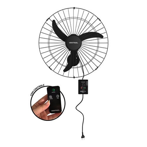 Ventilador de parede 60 cm oscilante 3 pás preto com controle - Max Control 110V/220V Ventilador de parede 60 cm oscilante 3 pás preto com controle - Max Control 110V/220V