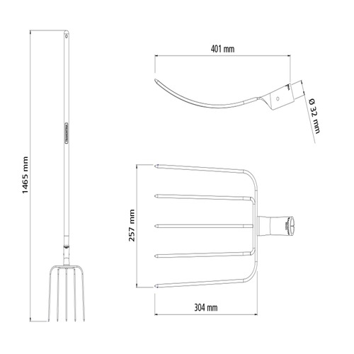 Forcado reto de arame 5 dentes cabo de madeira 120 cm - 77144554