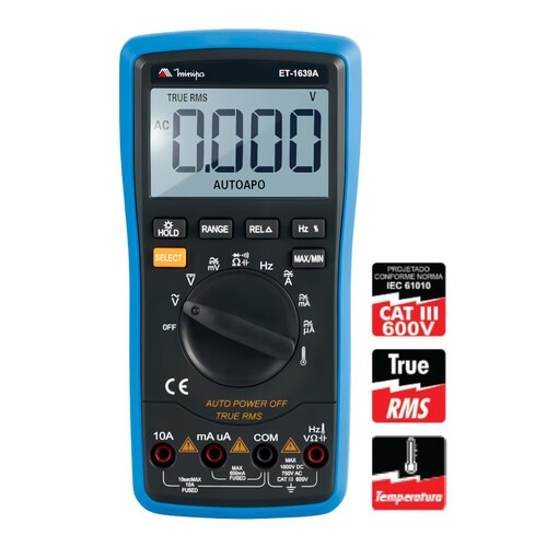 Mult�metro digital port�til CAT III 600V True RMS - ET-1639A