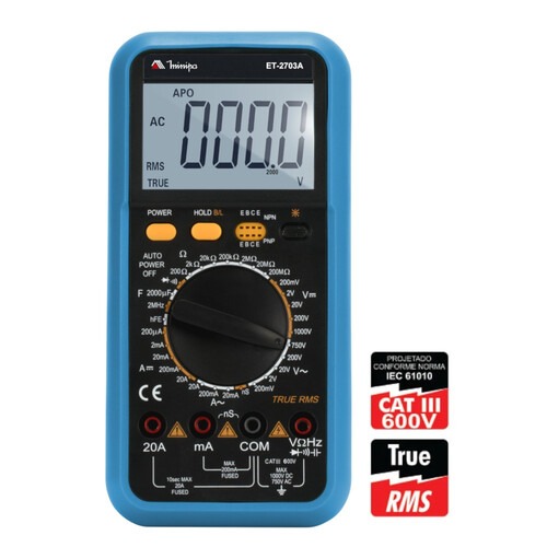 Mult�metro digital port�til CAT III 600V True RMS - ET-2703A