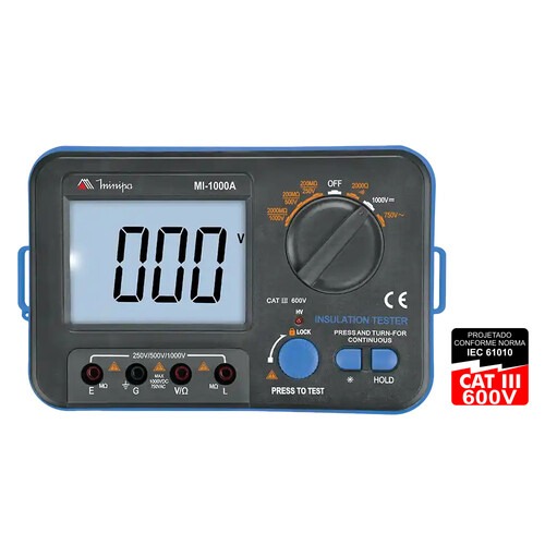 Megômetro digital para medição de resistência 2000 ohms - MI-1000A Megômetro digital para medição de resistência 2000 ohms - MI-1000A