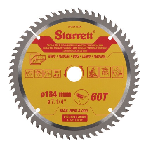Disco de serra para madeira 184 mm x 20 mm 60 dentes - CCS184-60AW Disco de serra para madeira 184 mm x 20 mm 60 dentes - CCS184-60AW
