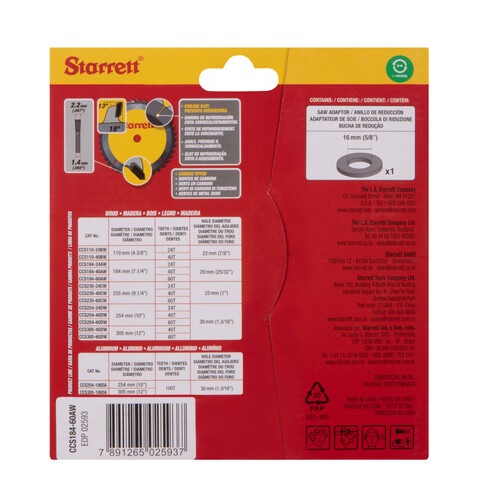 Disco de serra para madeira 184 mm x 20 mm 60 dentes - CCS184-60AW Disco de serra para madeira 184 mm x 20 mm 60 dentes - CCS184-60AW
