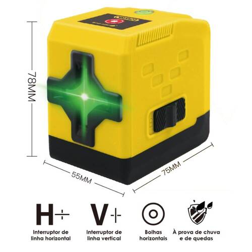 Nível a laser verde a pilha 2 linhas alcance de 5 m com suporte - BOM-6209 Nível a laser verde a pilha 2 linhas alcance de 5 m com suporte - BOM-6209