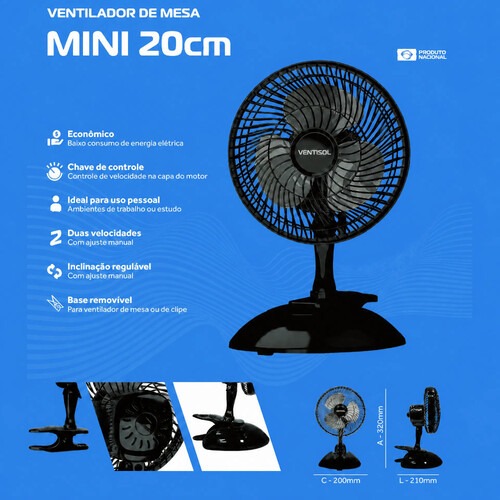 Ventilador de mesa mini 20 cm 2 velocidades - Black 110V Ventilador de mesa mini 20 cm 2 velocidades - Black 110V