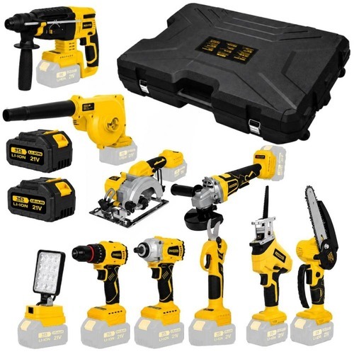 Kit com 10 Ferramentas a bateria 21V 3Ah brushless com 2 baterias compartilhadas - BOM-9763 110V/220V Kit com 10 Ferramentas a bateria 21V 3Ah brushless com 2 baterias compartilhadas - BOM-9763 110V/220V