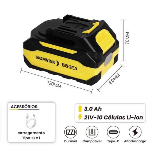 Bateria 21V 3Ah íons de lítio - BOM-5596 Bateria 21V 3Ah íons de lítio - BOM-5596