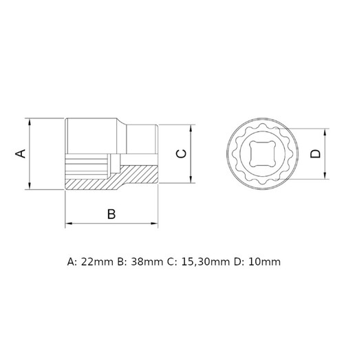 Soquete estriado 10 mm encaixe 1/2 Soquete estriado 10 mm encaixe 1/2