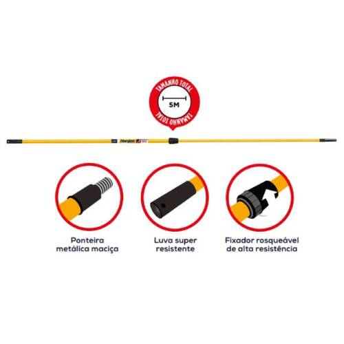 Extensor para rolo de pintura 5 m de fibra de vidro - 18005 Extensor para rolo de pintura 5 m de fibra de vidro - 18005