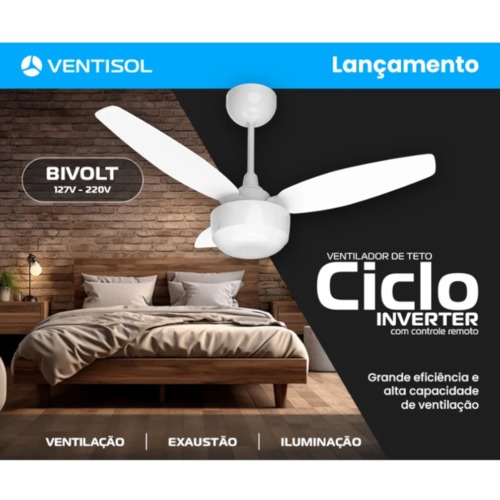 Ventilador de teto 3 p�s Inverter com controle bivolt - Ciclo Inverter  110V/220V