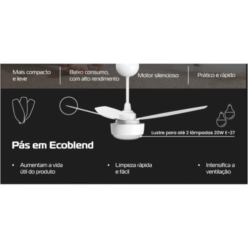 Ventilador de teto 3 p�s Inverter com controle bivolt - Ciclo Inverter  110V/220V