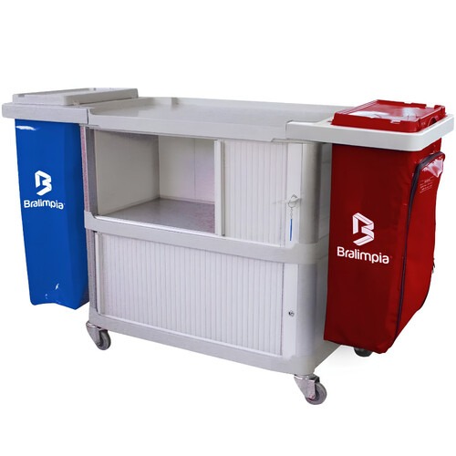 Carro funcional extra 2 bolsas azul e vermelha com porta Carro funcional extra 2 bolsas azul e vermelha com porta