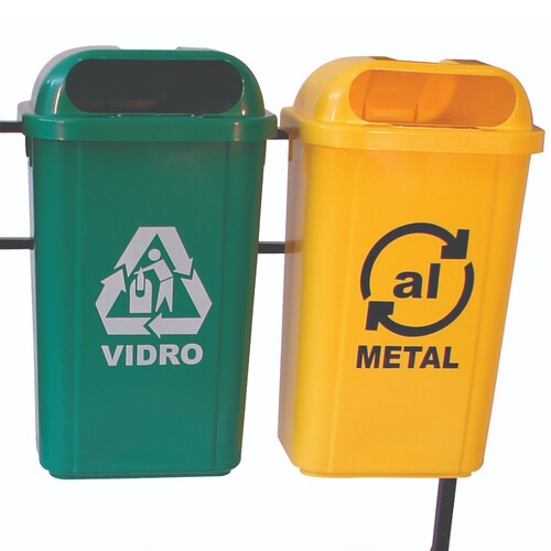 Kit 4 lixeiras 50L para coleta seletiva com suporte metálico - KTLX50FR Kit 4 lixeiras 50L para coleta seletiva com suporte metálico - KTLX50FR