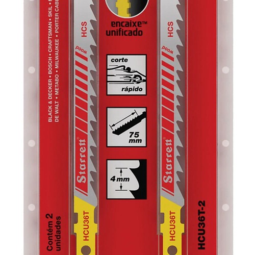 L�mina serra tico tico 75 mm 6 dentes para madeira 2 pe�as - HCU36T-2