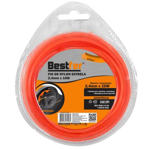 Fio de nylon estrela para roçadeira 2,4 mm x 10 metros - BFH1768 Fio de nylon estrela para roçadeira 2,4 mm x 10 metros - BFH1768