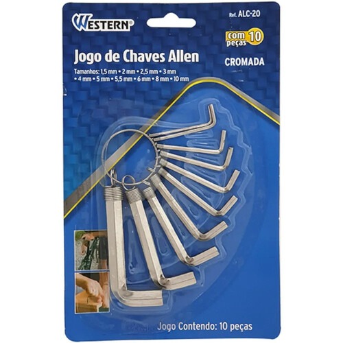 Jogo de chave allen 1,5 a 10 mm com 10 pe�as