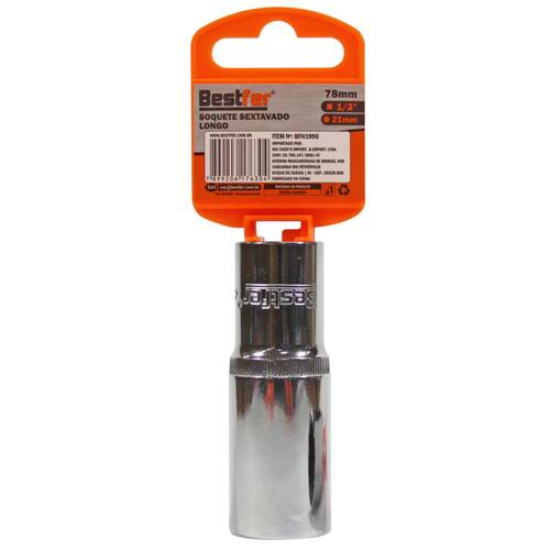 Soquete sextavado longo 21 mm com encaixe 1/2 Soquete sextavado longo 21 mm com encaixe 1/2