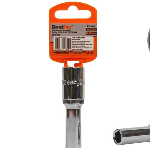 Soquete sextavado longo 10 mm com encaixe 1/2 Soquete sextavado longo 10 mm com encaixe 1/2