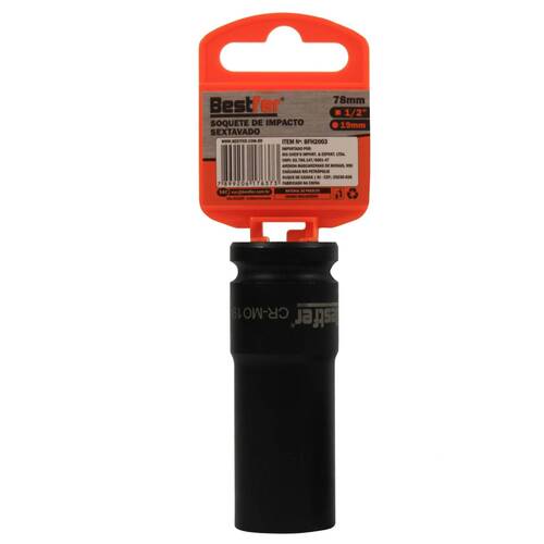 Soquete sextavado de impacto longo 19 mm encaixe 1/2 Soquete sextavado de impacto longo 19 mm encaixe 1/2