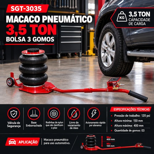 Macaco pneum�tico 3,5T tipo bolsa 3 gomos - SGT-3035