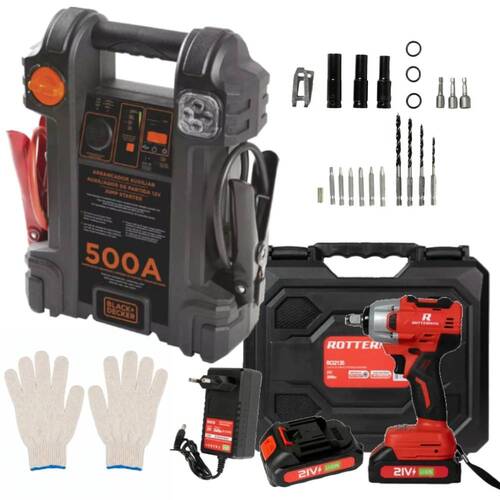 Kit Auxiliar de partida 500A 12V JS500S + Chave impacto Parafusadeira 21V 2 baterias RCI2135 Kit Auxiliar de partida 500A 12V JS500S + Chave impacto Parafusadeira 21V 2 baterias RCI2135