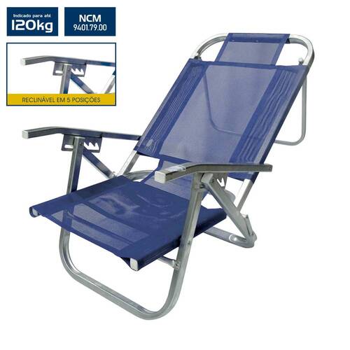 Cadeira de praia dobr�vel em 5 posi��es azul royal - Copacabana