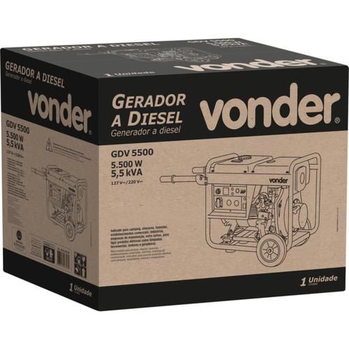 Gerador de energia 5,5 kva a diesel potência de 10 hp monofásico 4 tempos - GDV5500 110V/220V Gerador de energia 5,5 kva a diesel potência de 10 hp monofásico 4 tempos - GDV5500 110V/220V