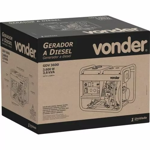 Gerador de energia à diesel 3,6 kva potência de 6,4 hp monofásico 4 tempos - GDV3600