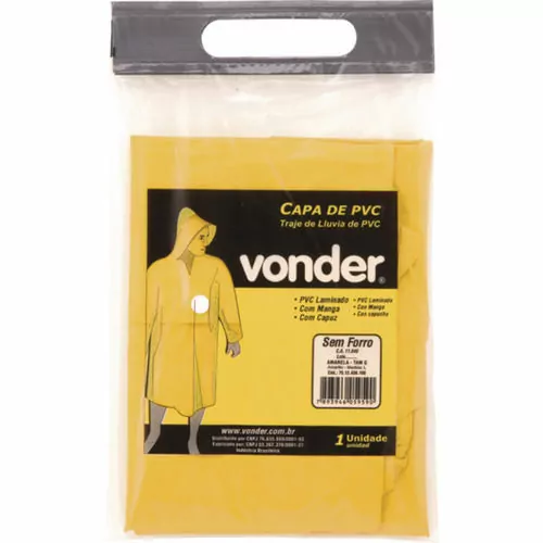 Capa de chuva em PVC laminado sem forro amarela