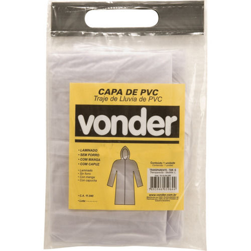 Capa de chuva em PVC laminado sem forro transparente