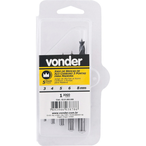 Jogo de brocas 3 pontas  de 3mm a 8 mm com 5 peas - Vonder