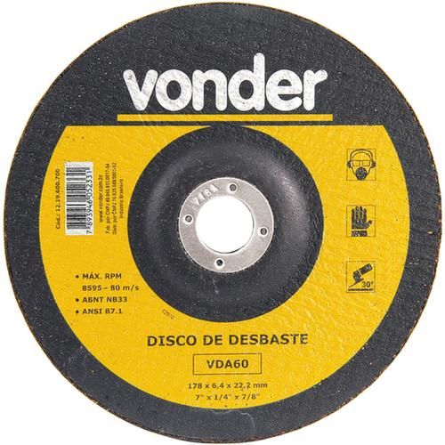 Disco de desbaste para metal 180 x 6,4 x 22,23 mm - VDA-60 