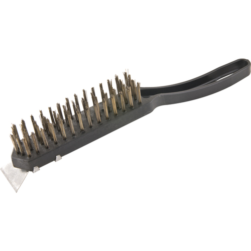 Escova manual de de ao cabo de plstico 4 fileiras com raspador 